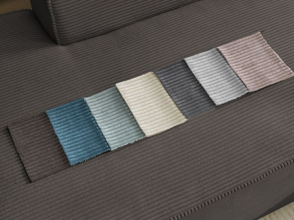 Canapé d'angle fixe modulable MEGEVE tissu velours côtelé avec 1 chauffeuse et 1 pouf