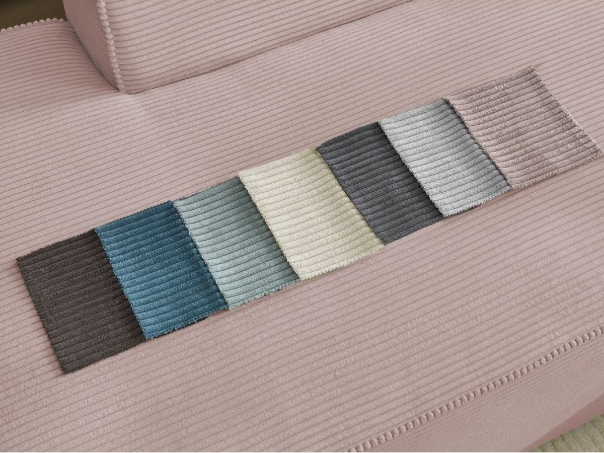Canapé d'angle fixe modulable MEGEVE tissu velours côtelé avec 1 chauffeuse et 1 pouf