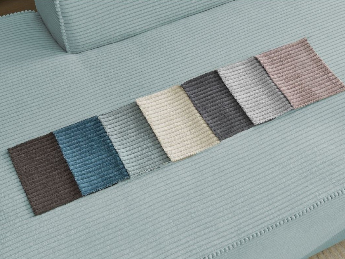 Canapé d'angle fixe modulable MEGEVE tissu velours côtelé avec 1 chauffeuse et 1 pouf
