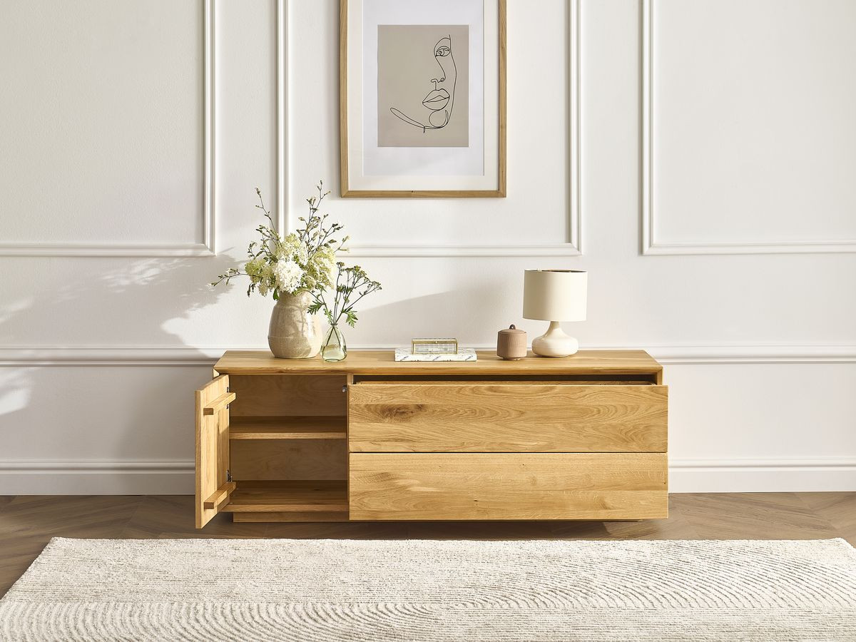 Meuble TV 1 porte 137 cm VICTORIA chêne massif