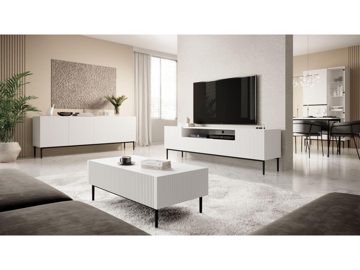 KASHA set met 200 cm tv-meubel met nis + 200 cm 4-deurs dressoir + salontafel met zwarte poten