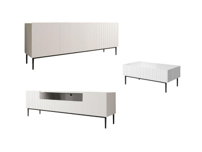 Ensemble KASHA avec meuble TV 200 cm avec niche + buffet 4 portes 200 cm + table basse pieds noirs