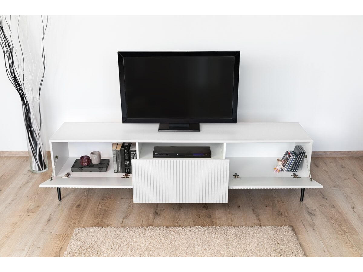 Ensemble KASHA avec meuble TV 200 cm + buffet 4 portes 200 cm + table basse pieds noirs blanc — vue 6