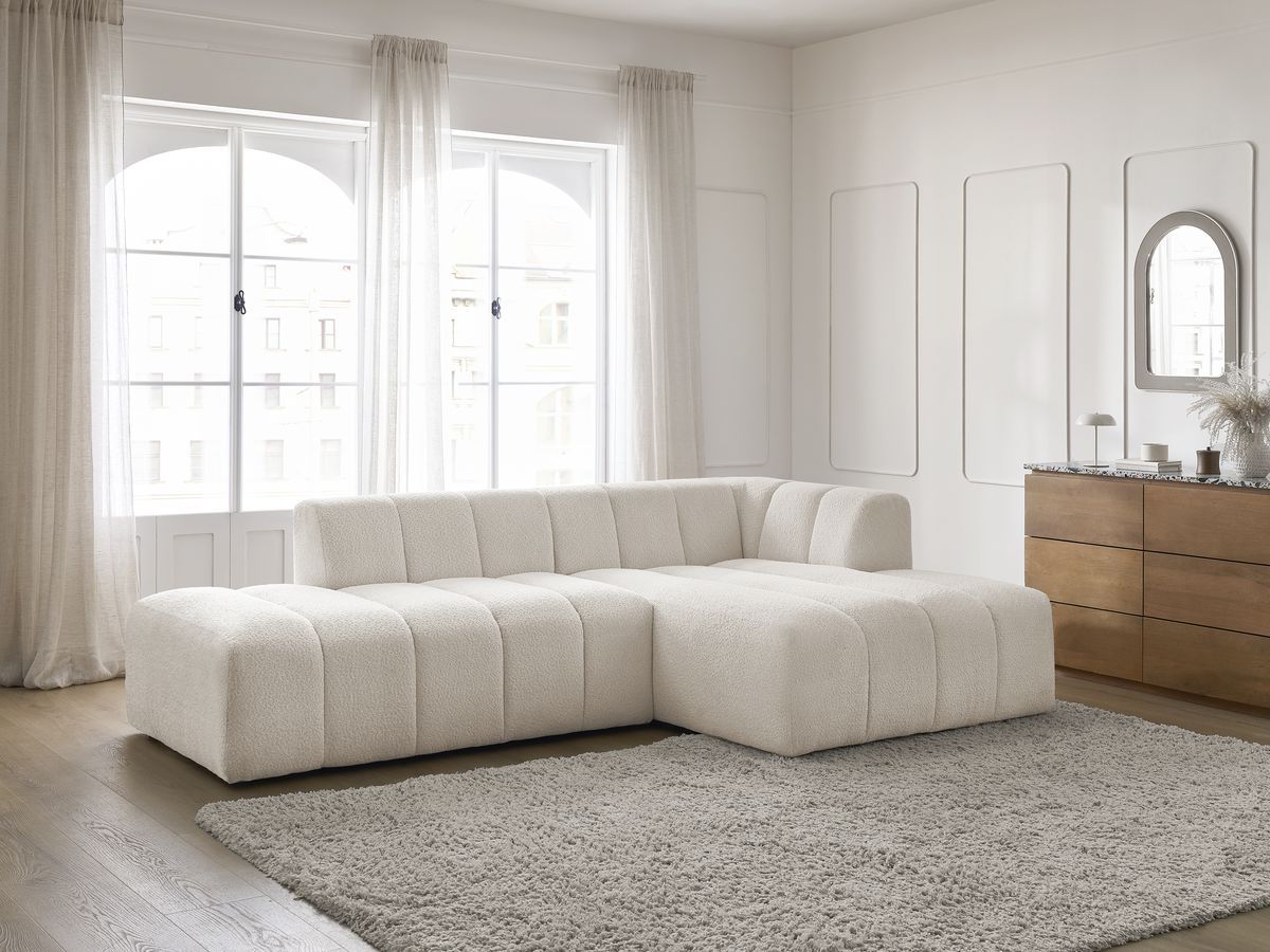 Canapé d'angle fixe modulable ANNECY tissu bouclette