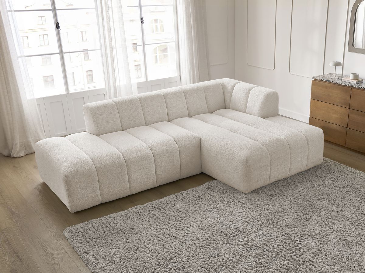Canapé d'angle fixe modulable ANNECY tissu bouclette