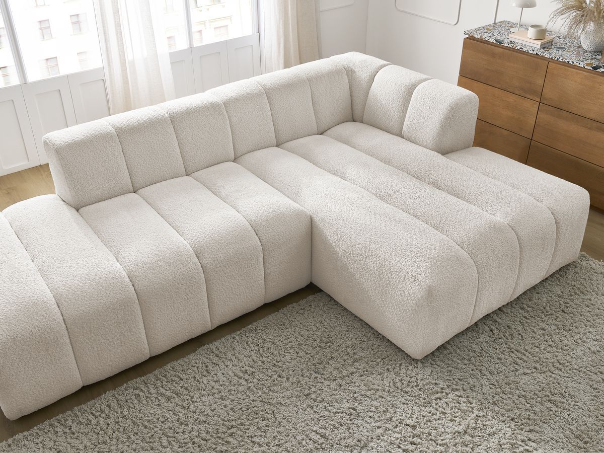 Canapé d'angle fixe modulable ANNECY tissu bouclette