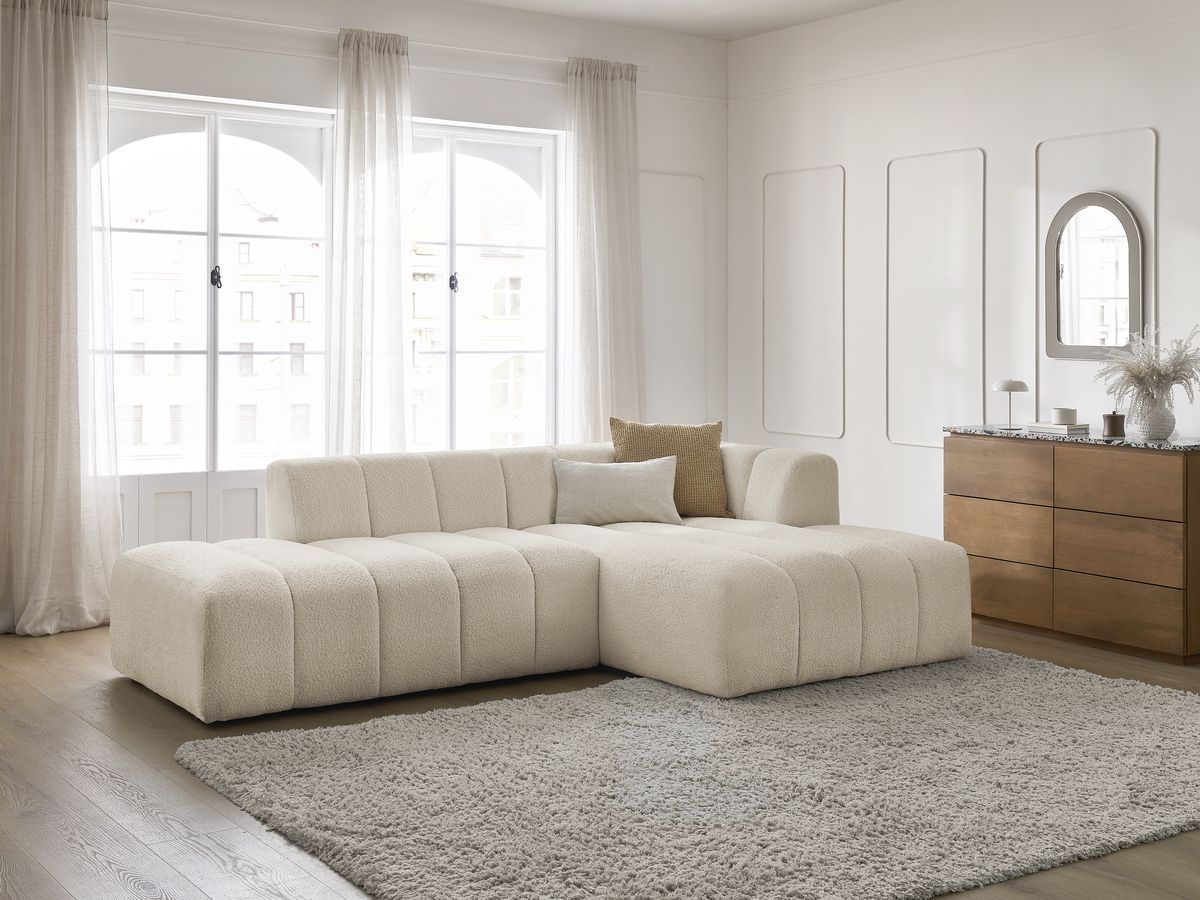 Canapé d'angle fixe modulable ANNECY tissu bouclette