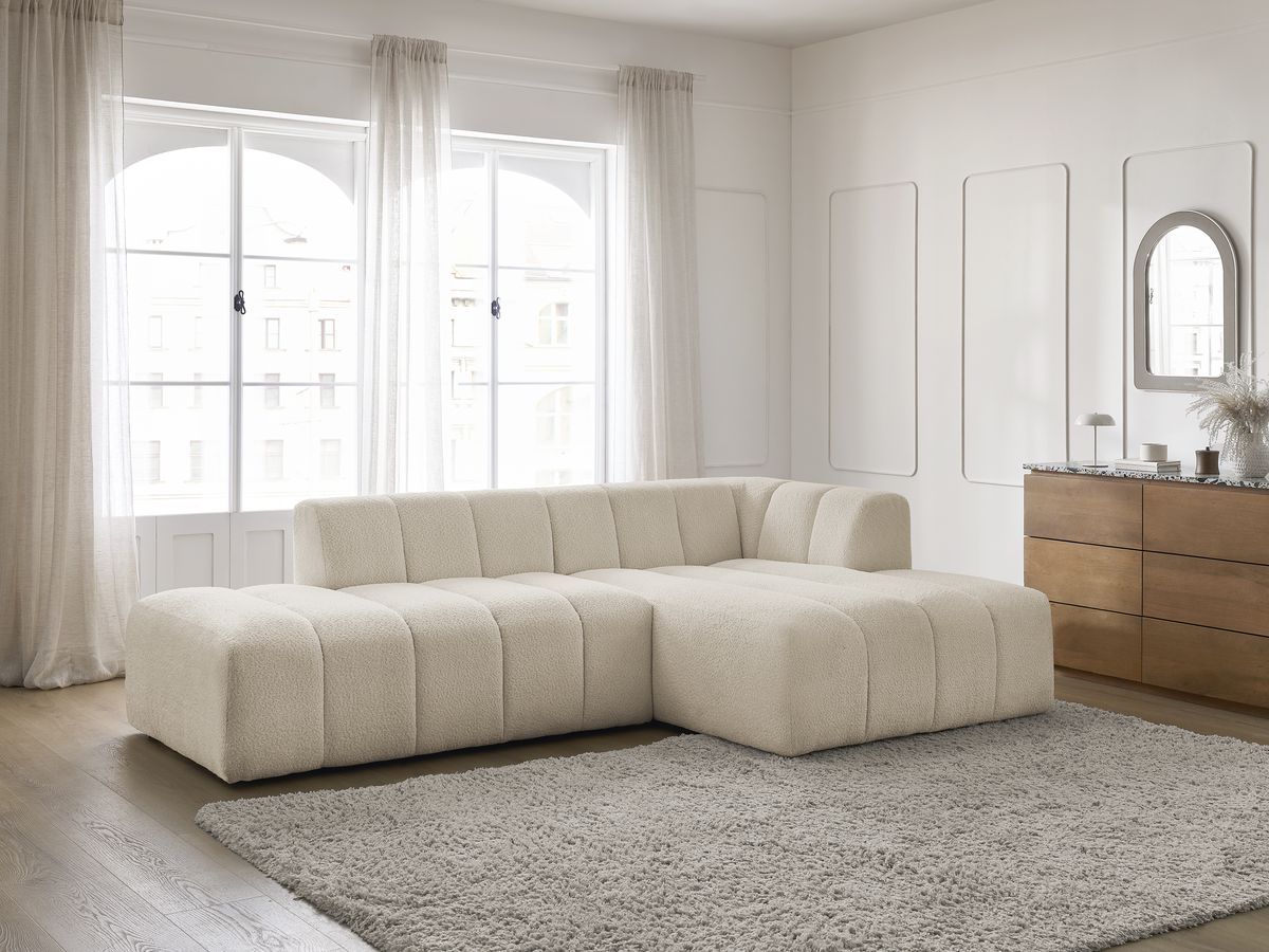 Canapé d'angle fixe modulable ANNECY tissu bouclette