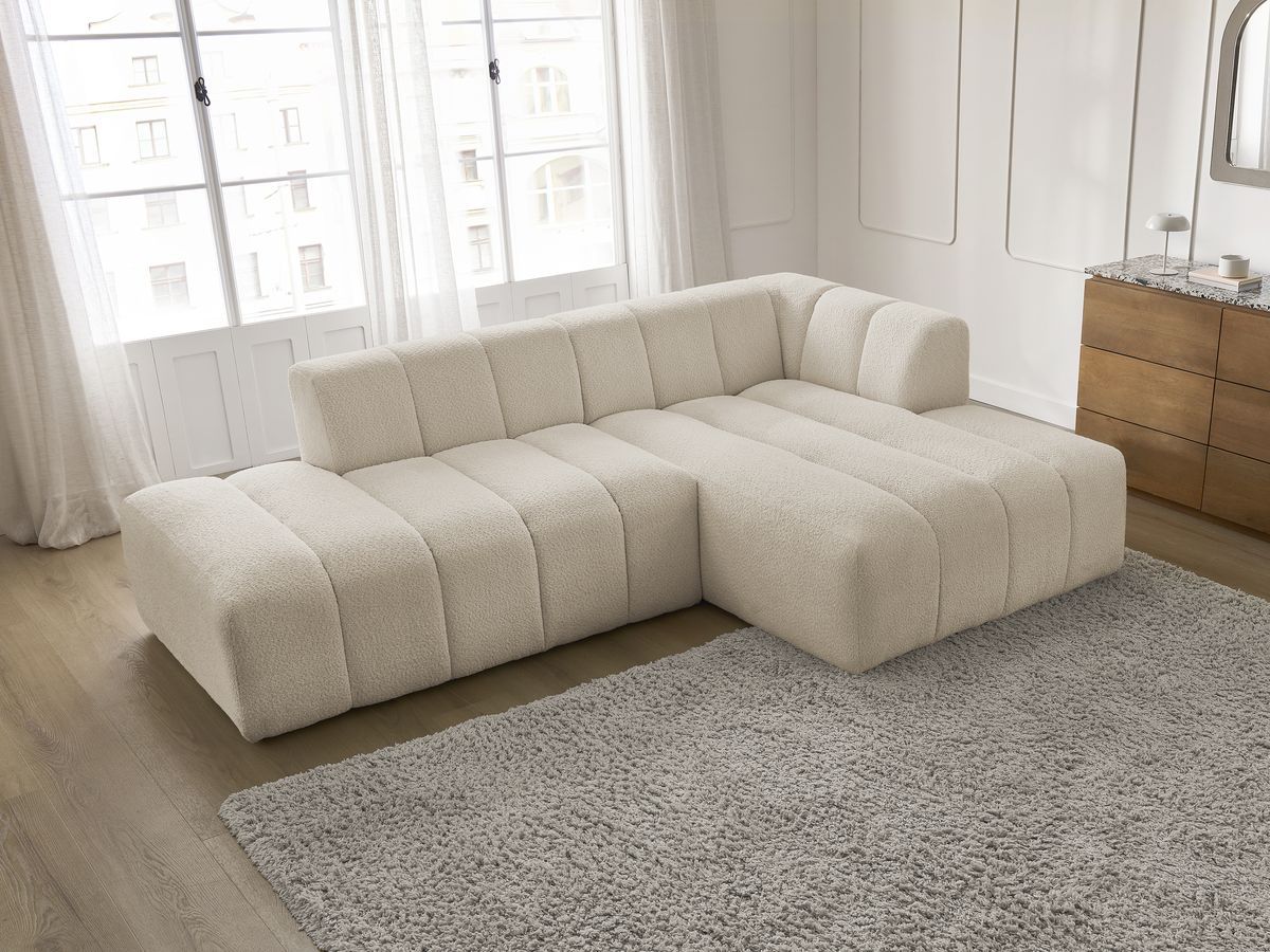 Canapé d'angle fixe modulable ANNECY tissu bouclette