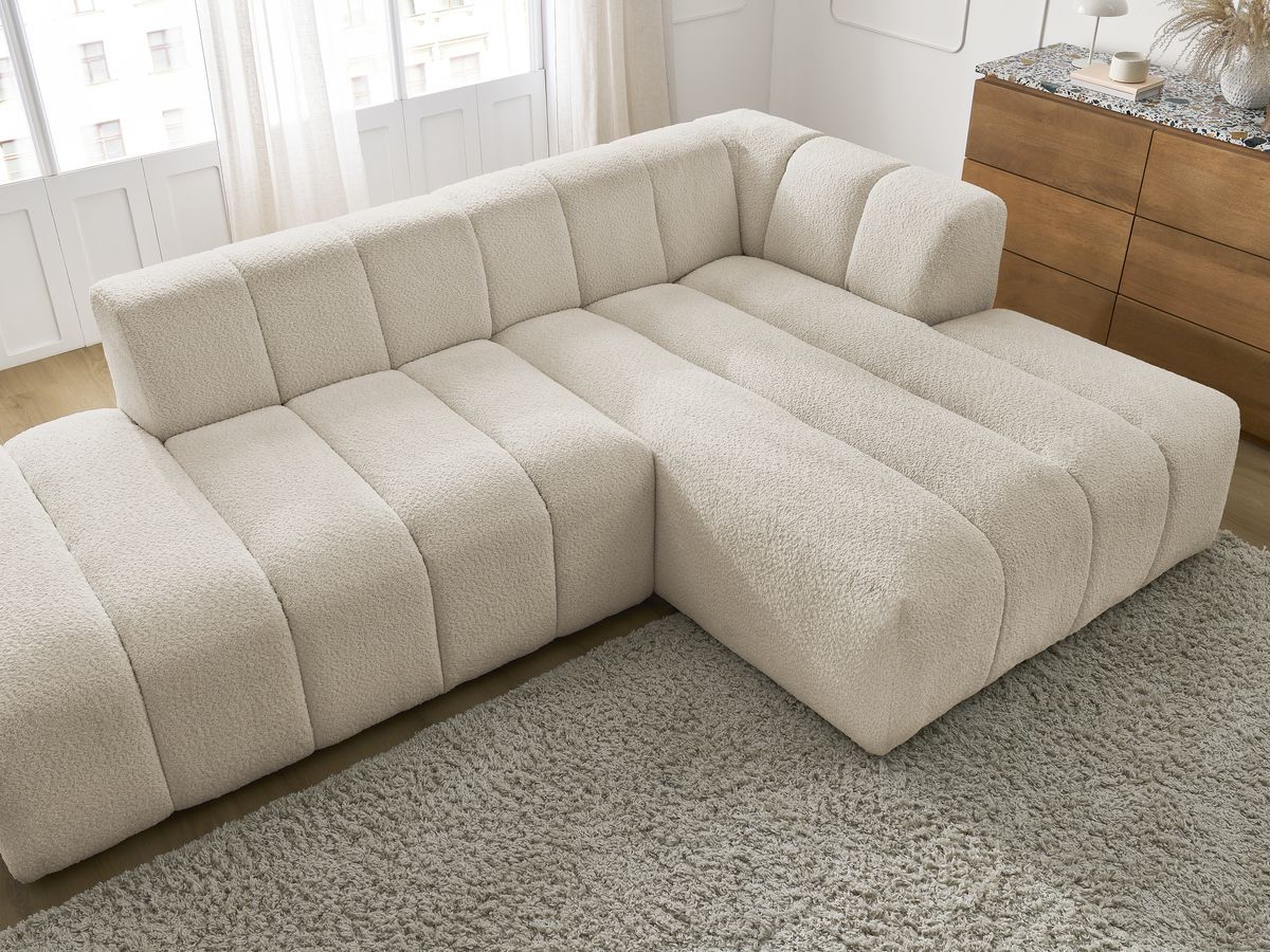 Canapé d'angle fixe modulable ANNECY tissu bouclette