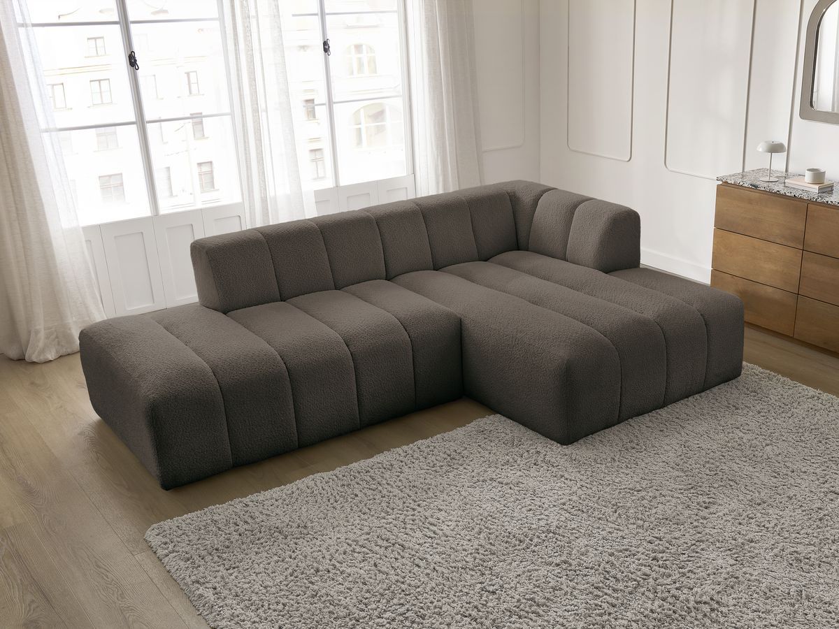 Canapé d'angle fixe modulable ANNECY tissu bouclette