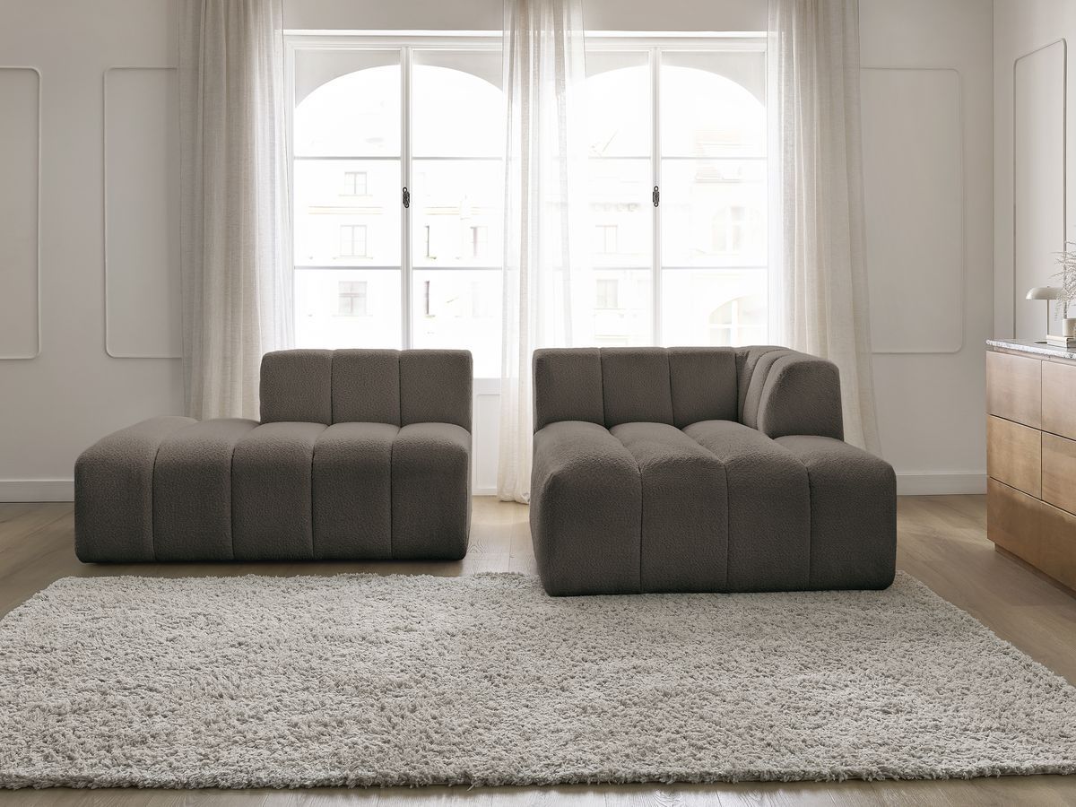 Canapé d'angle fixe modulable ANNECY tissu bouclette