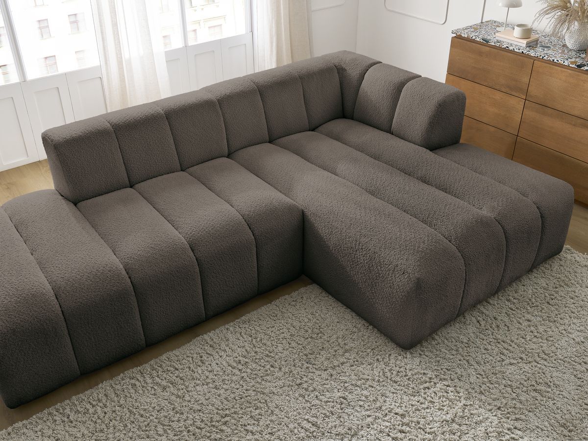 Canapé d'angle fixe modulable ANNECY tissu bouclette