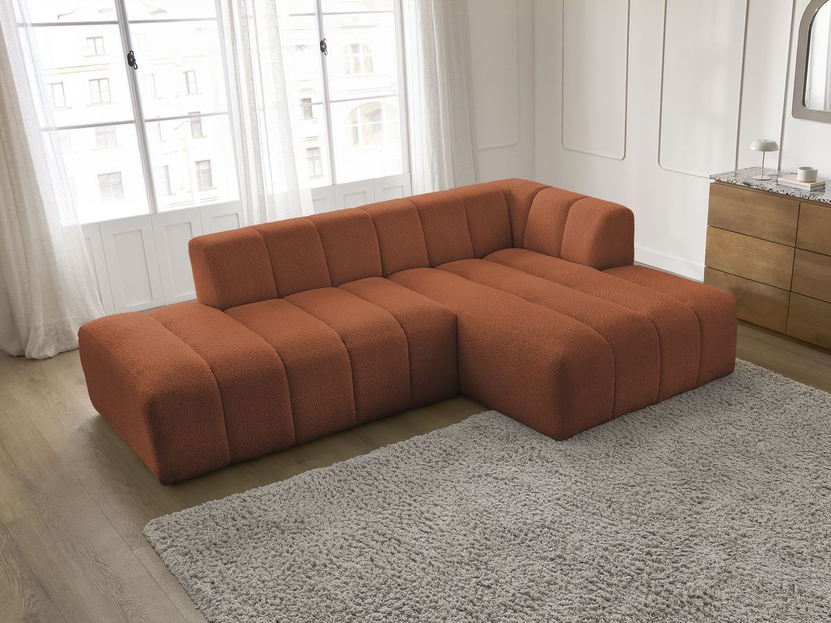 Canapé d'angle fixe modulable ANNECY tissu bouclette