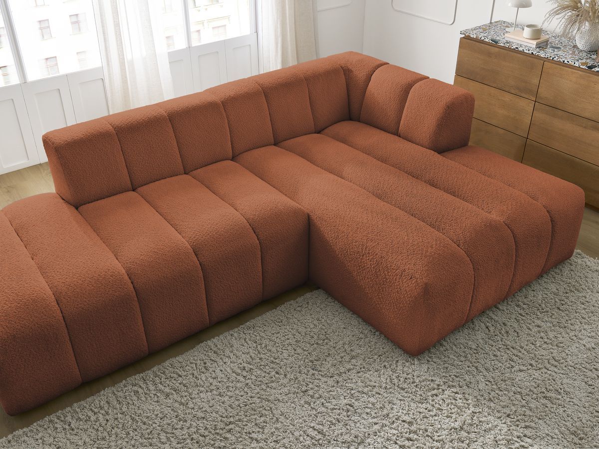 Canapé d'angle fixe modulable ANNECY tissu bouclette