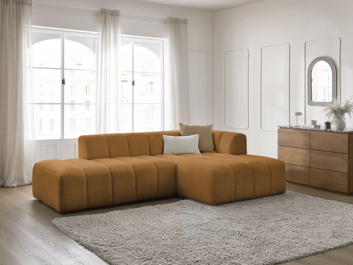 Canapé d'angle fixe modulable ANNECY tissu bouclette