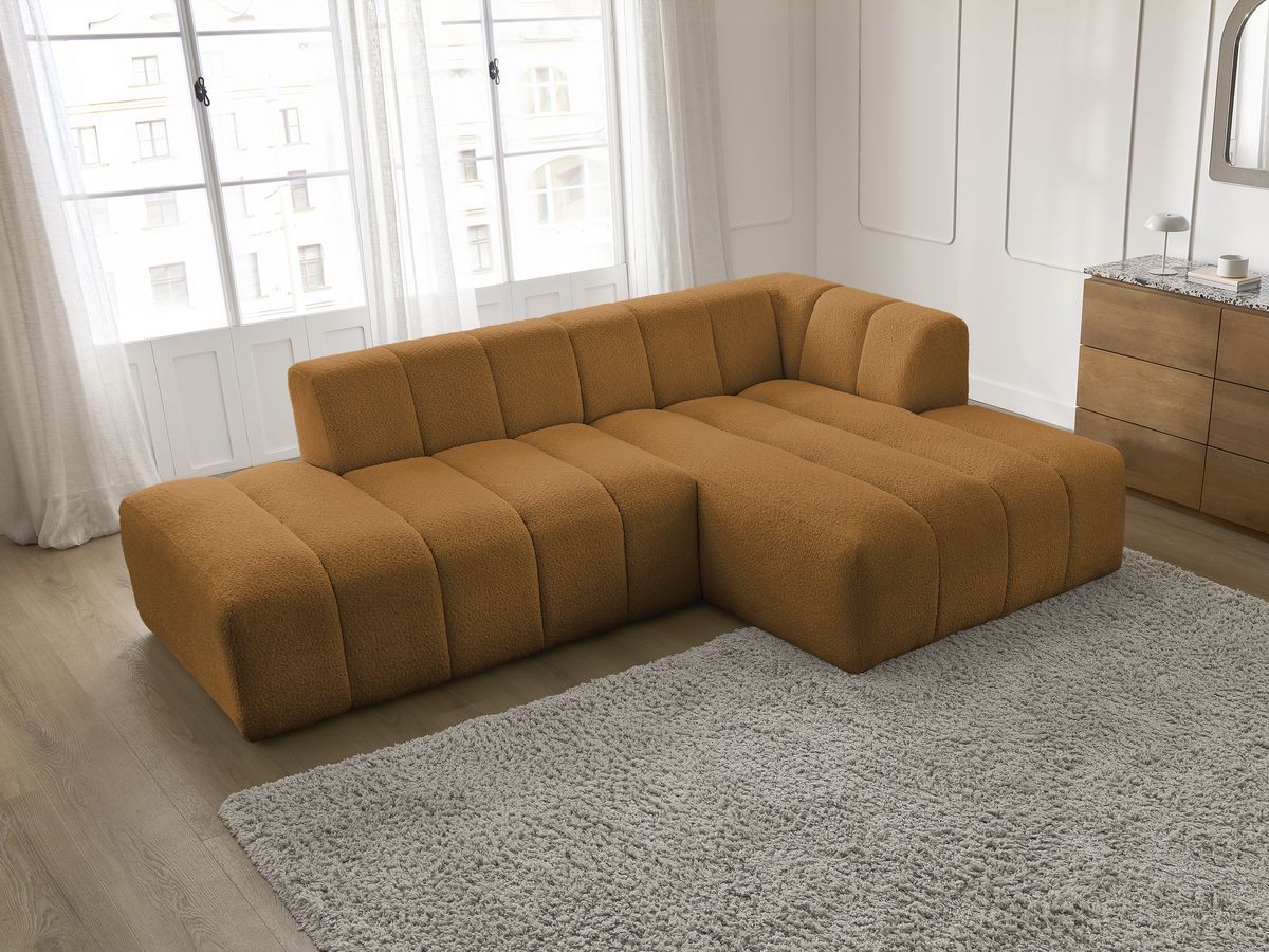 Canapé d'angle fixe modulable ANNECY tissu bouclette