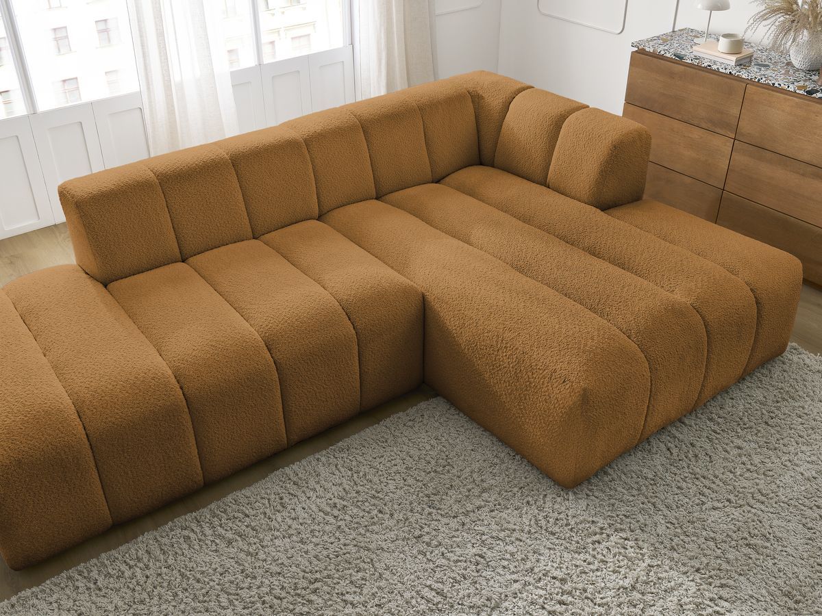 Canapé d'angle fixe modulable ANNECY tissu bouclette