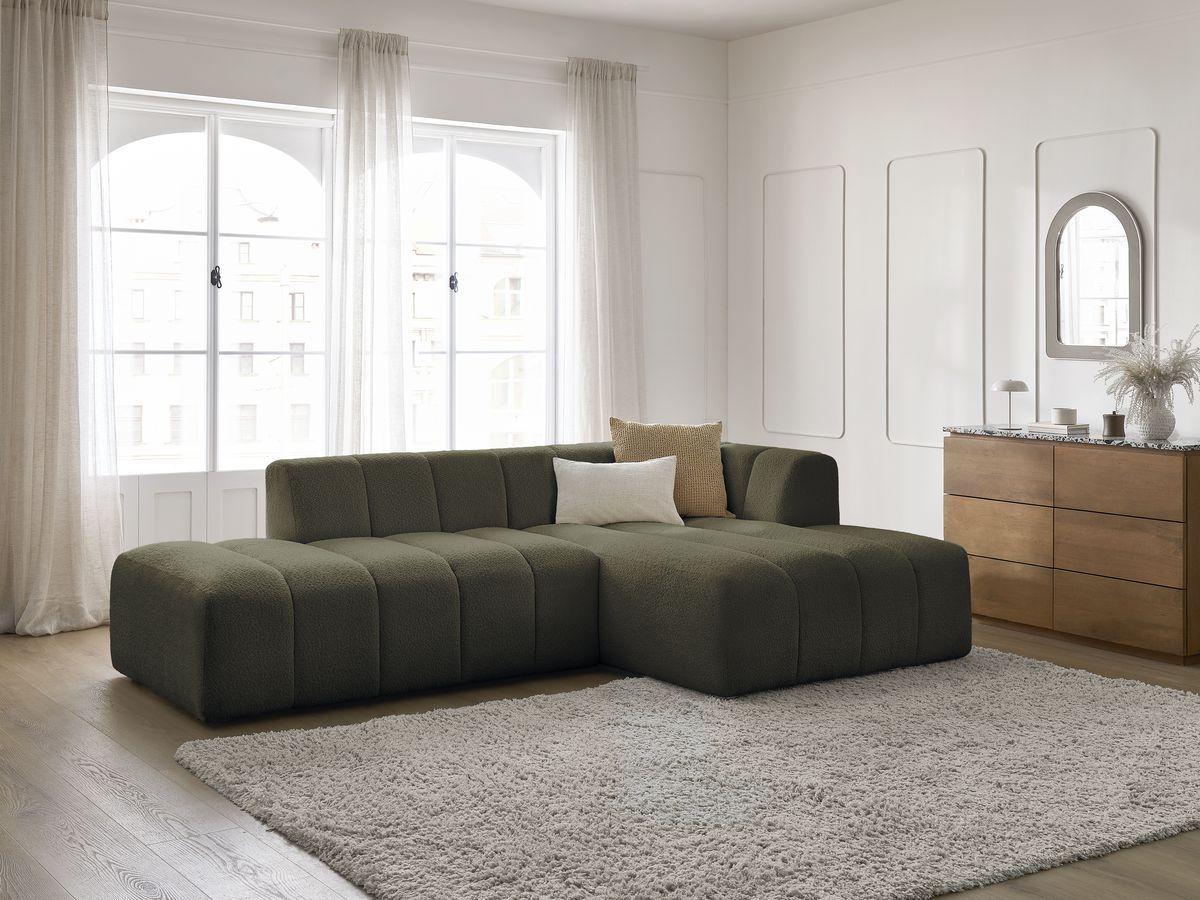 Canapé d'angle fixe modulable ANNECY tissu bouclette