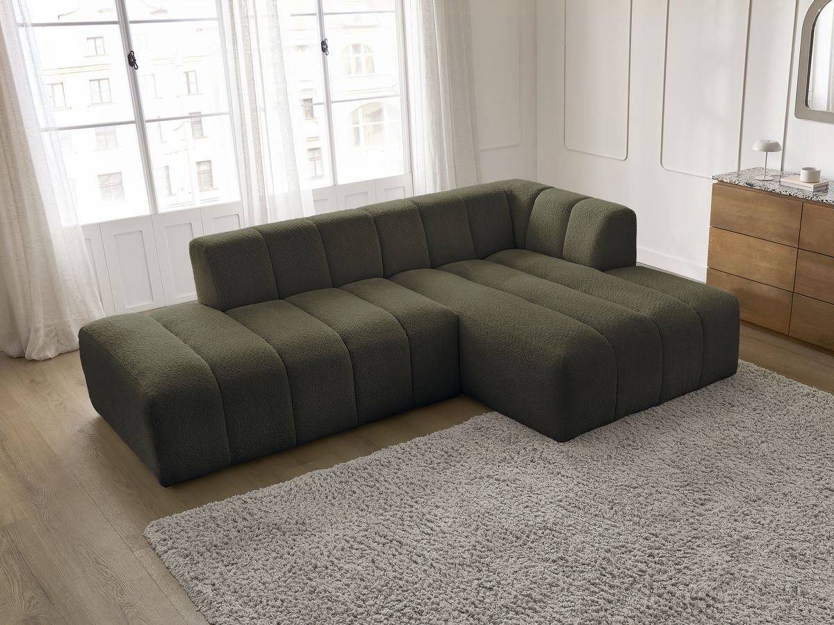 Canapé d'angle fixe modulable ANNECY tissu bouclette