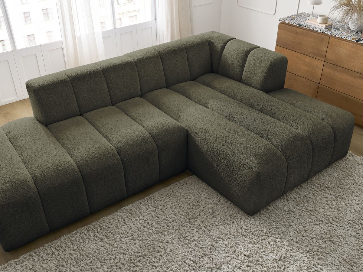 Canapé d'angle fixe modulable ANNECY tissu bouclette