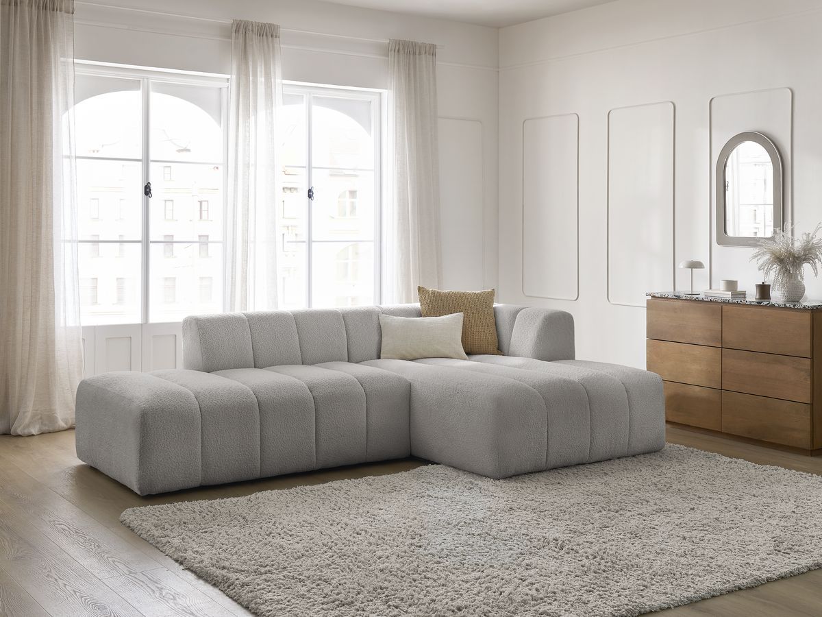 Canapé d'angle fixe modulable ANNECY tissu bouclette