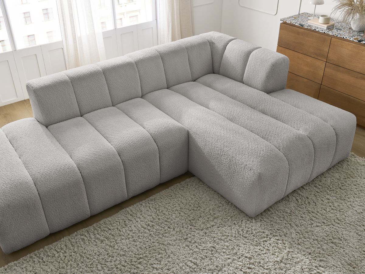 Canapé d'angle fixe modulable ANNECY tissu bouclette