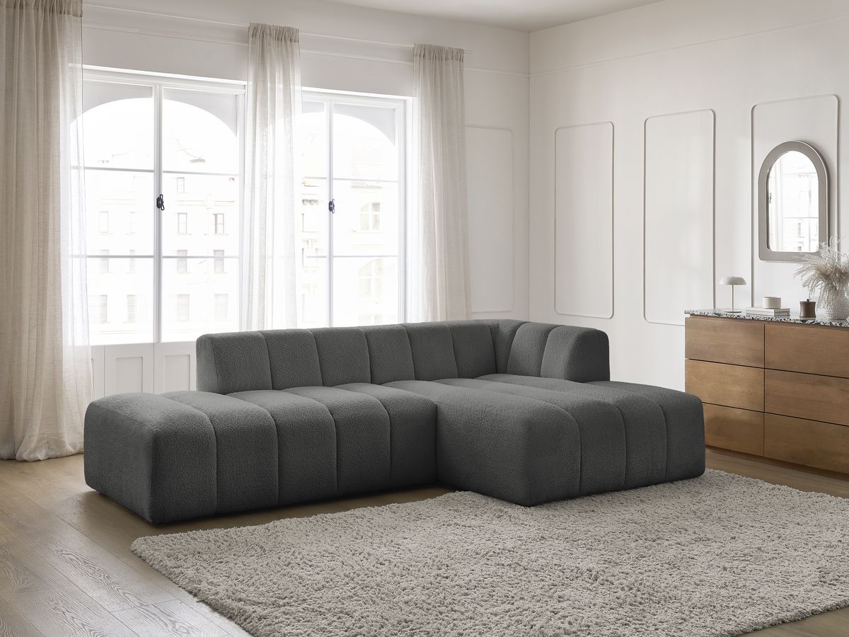Canapé d'angle fixe modulable ANNECY tissu bouclette