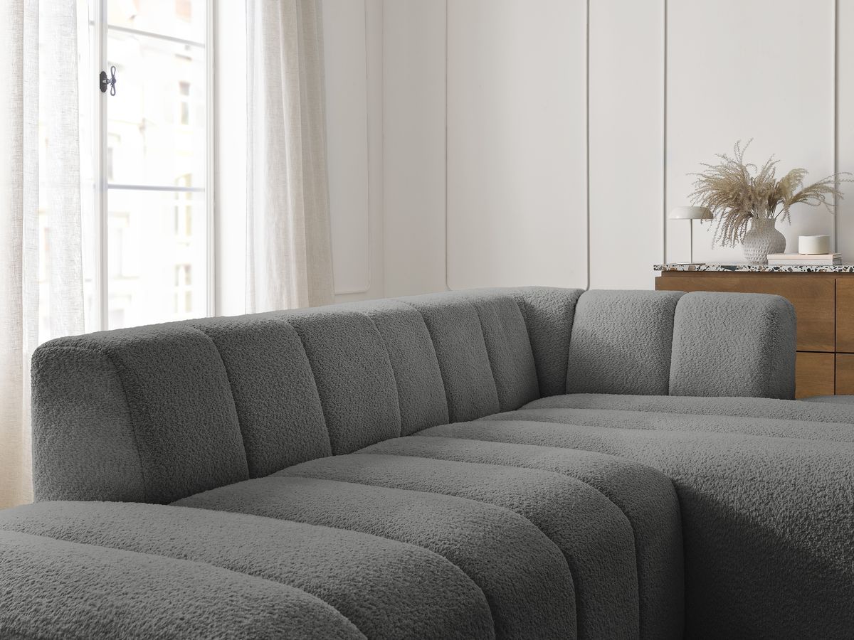 Canapé d'angle fixe modulable ANNECY tissu bouclette