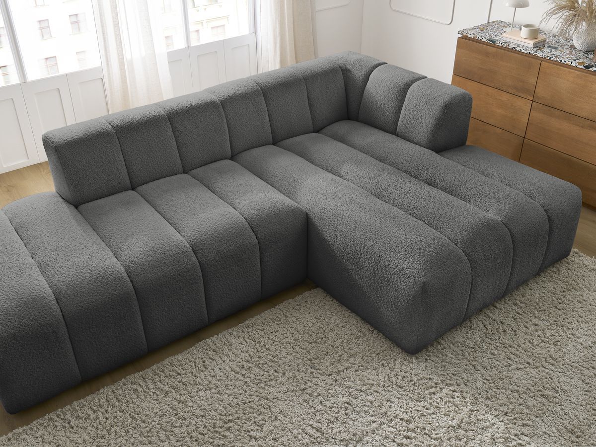 Canapé d'angle fixe modulable ANNECY tissu bouclette