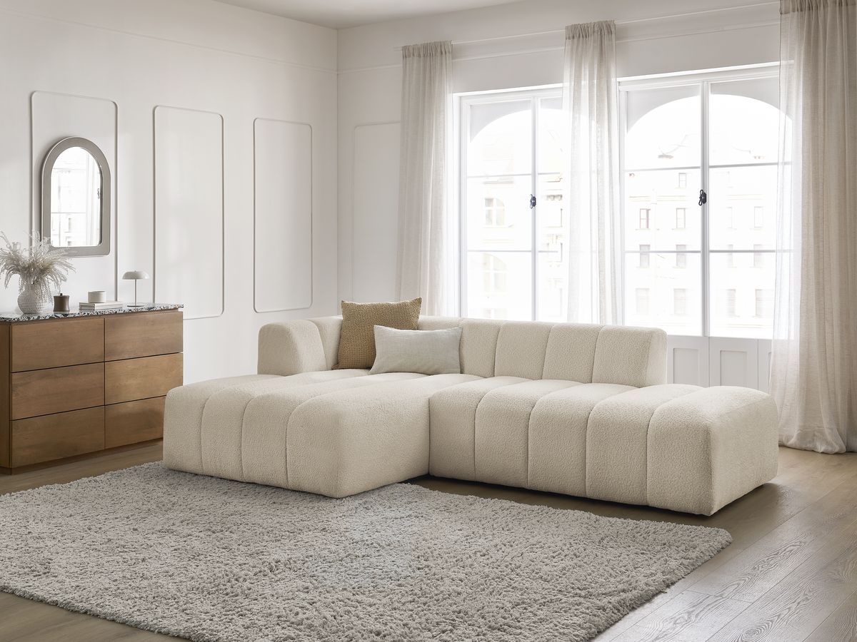 Canapé d'angle fixe modulable ANNECY tissu bouclette