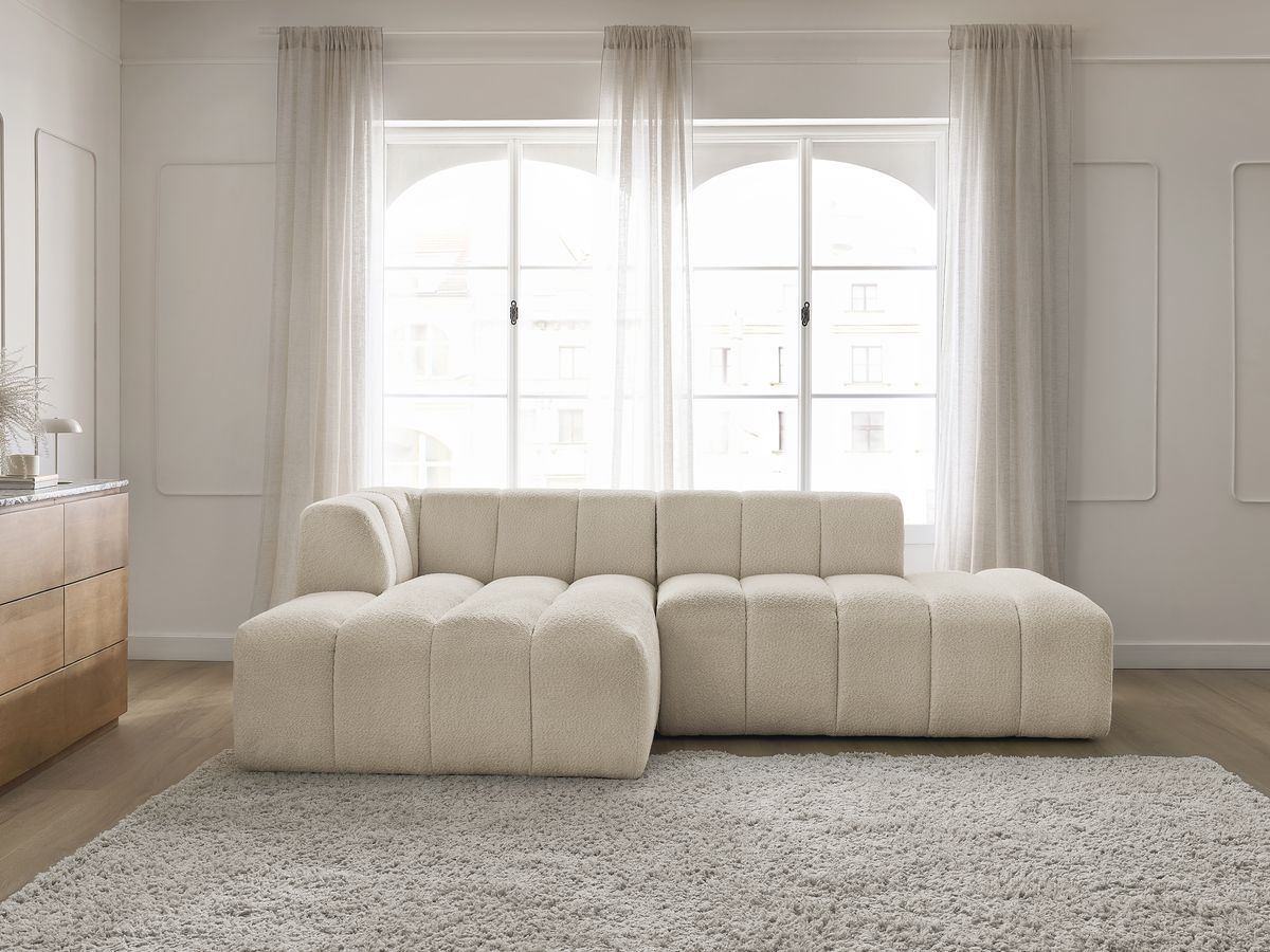 Canapé d'angle fixe modulable ANNECY tissu bouclette beige angle gauche BOBOCHIC 3 places - Vue supplémentaire 3