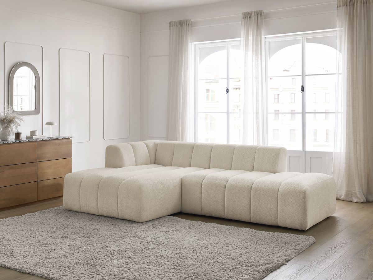 Canapé d'angle fixe modulable ANNECY tissu bouclette