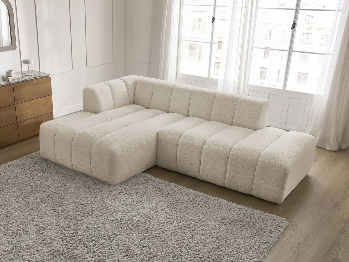 Canapé d'angle fixe modulable ANNECY tissu bouclette