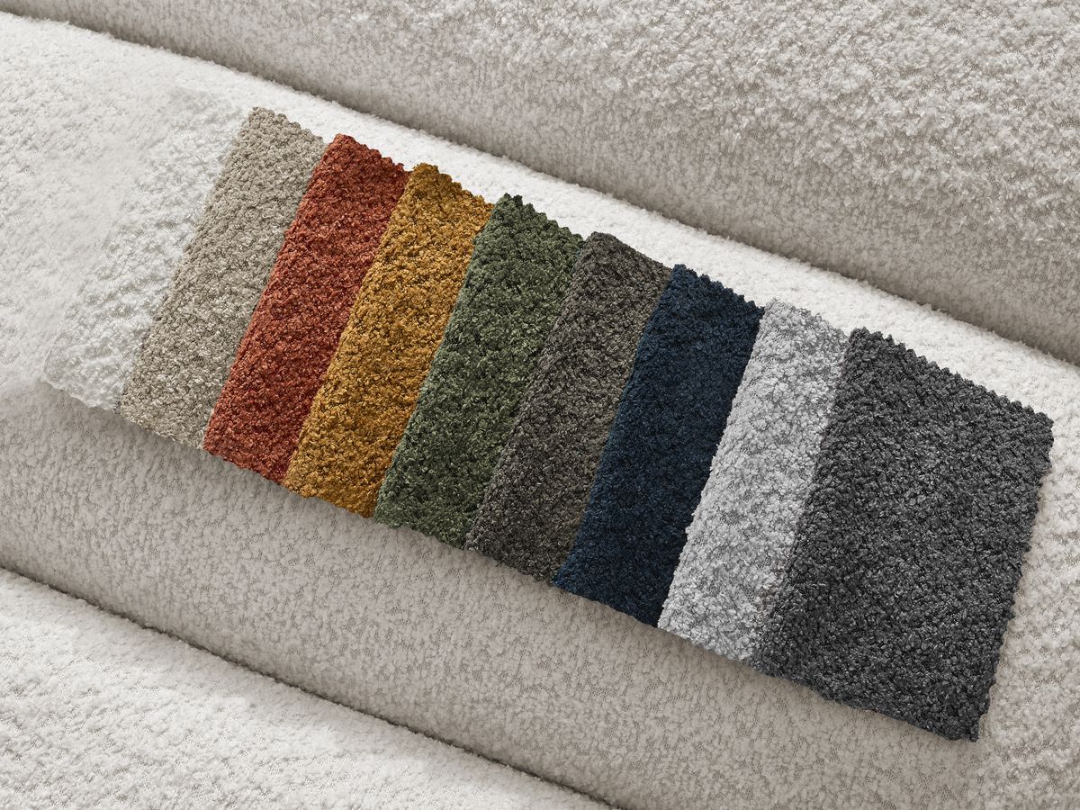 Canapé d'angle fixe EVEREST tissu chiné - Orange - Angle droit - 10 coussins