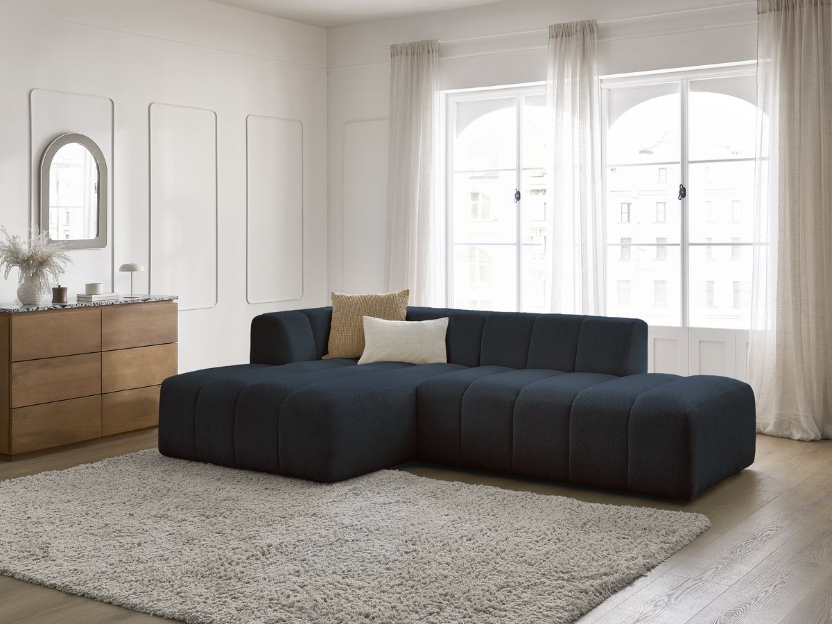 Canapé d'angle fixe modulable ANNECY tissu bouclette