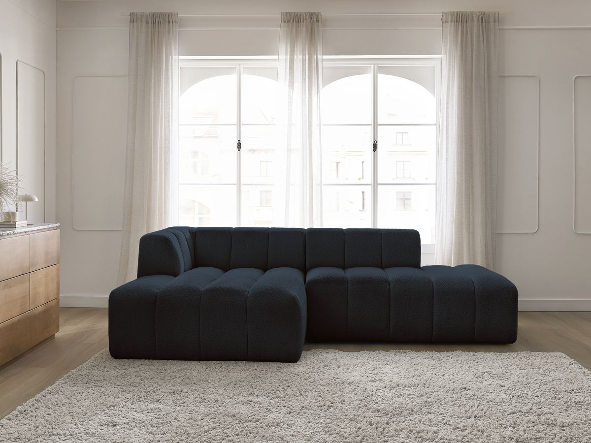 Canapé d'angle fixe modulable ANNECY tissu bouclette bleu foncé angle gauche BOBOCHIC 3 places - Vue supplémentaire 3