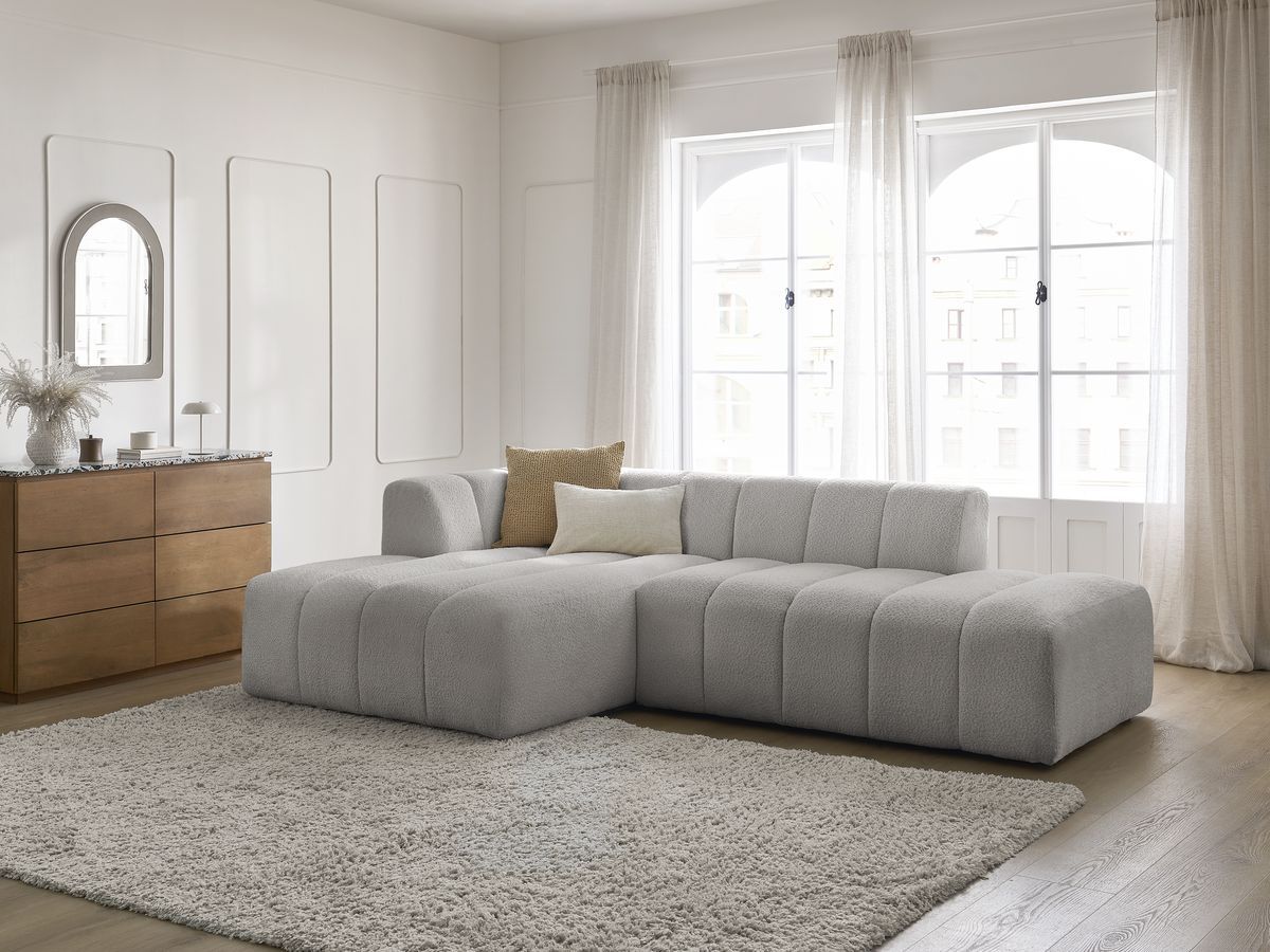 Canapé d'angle fixe modulable ANNECY tissu bouclette