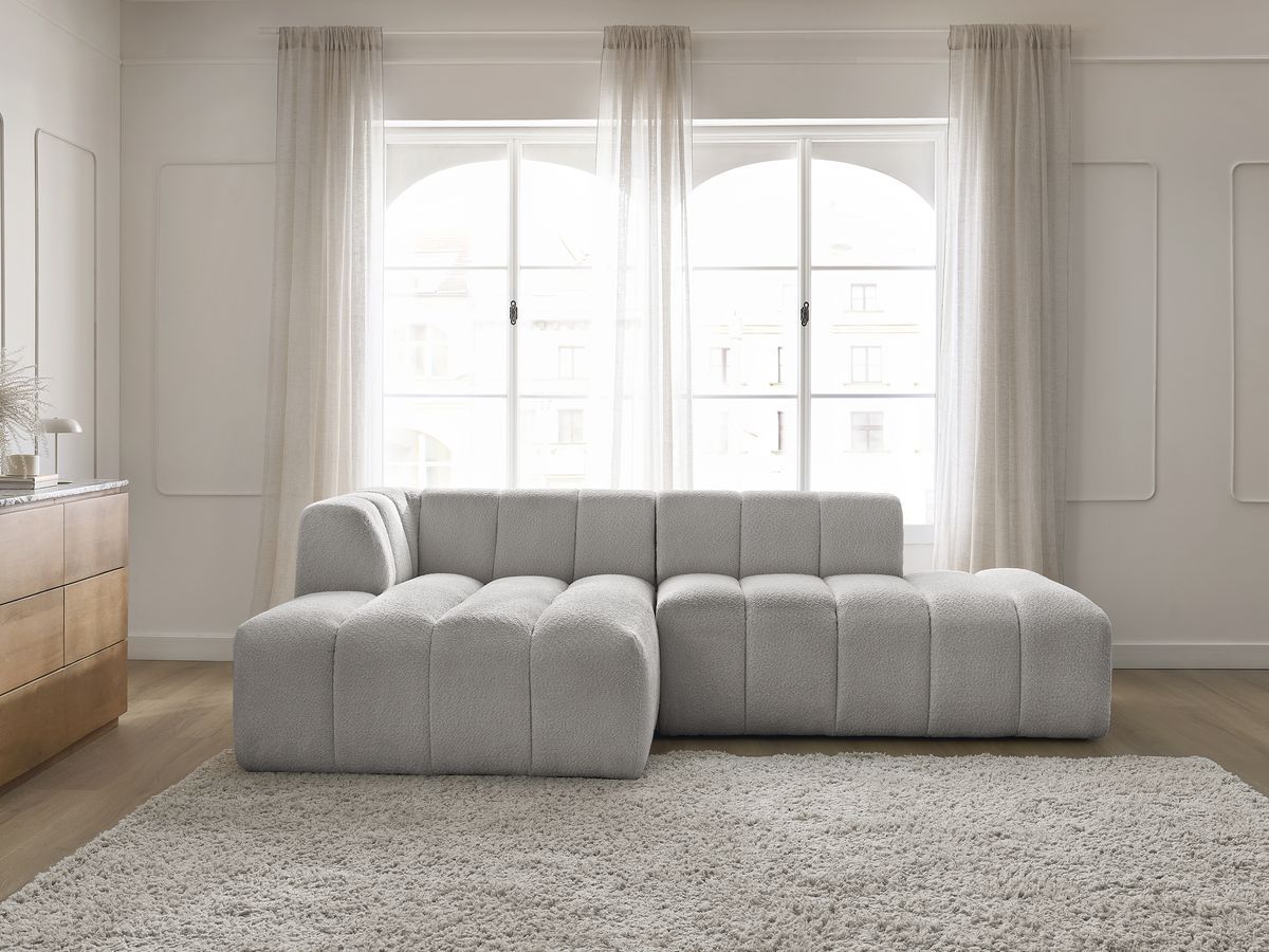 Canapé d'angle fixe modulable ANNECY tissu bouclette gris clair angle gauche BOBOCHIC 3 places - Vue supplémentaire 3