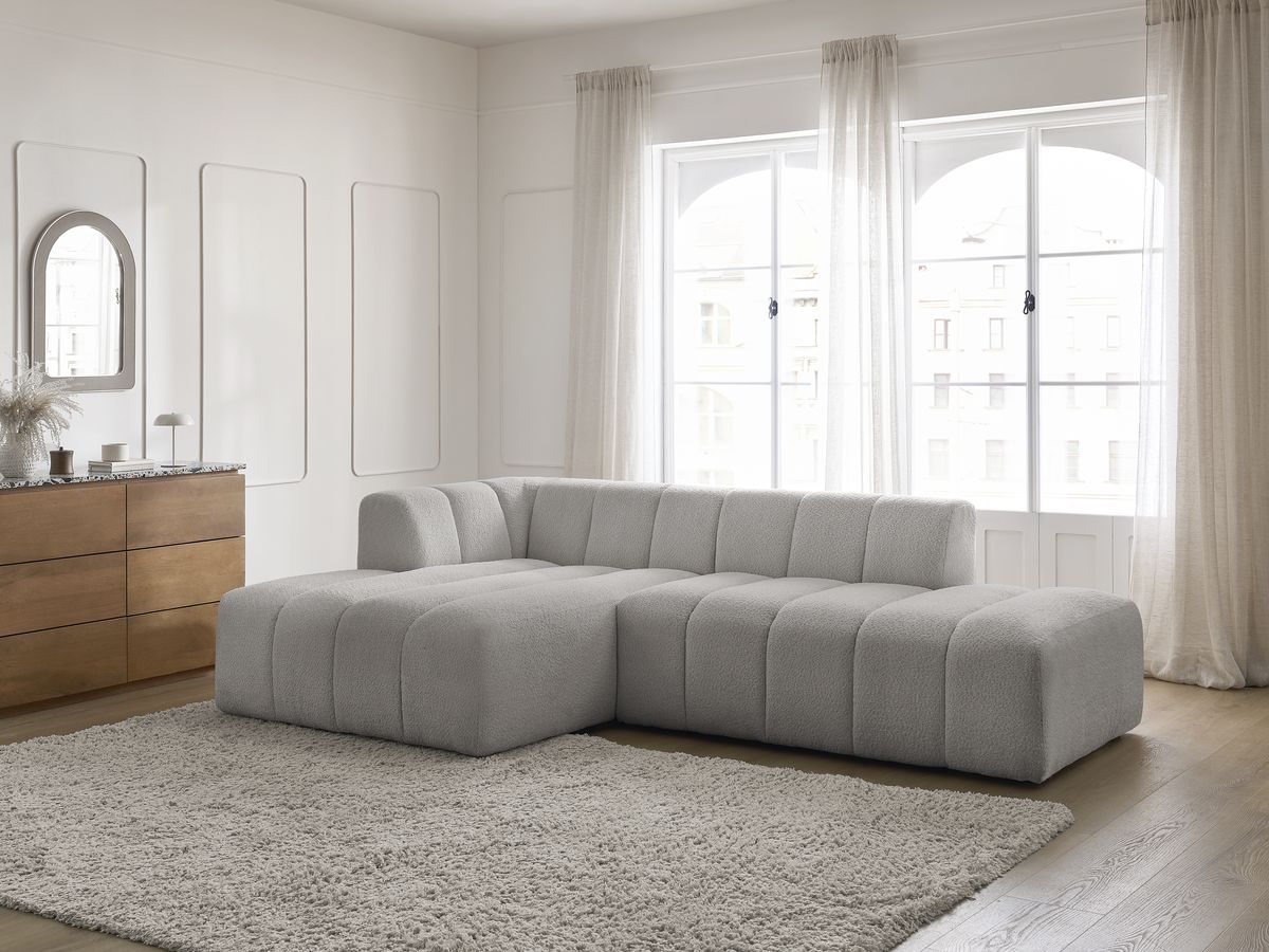Canapé d'angle fixe modulable ANNECY tissu bouclette