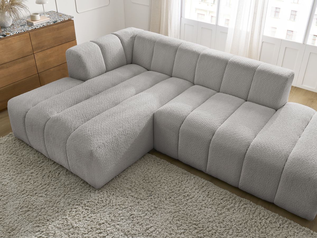 Canapé d'angle fixe modulable ANNECY tissu bouclette