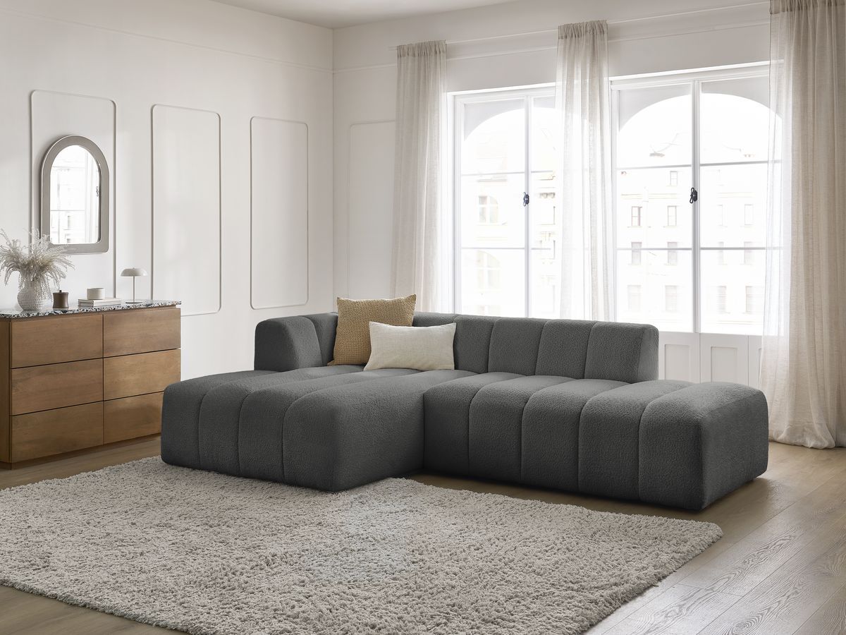 Canapé d'angle fixe modulable ANNECY tissu bouclette