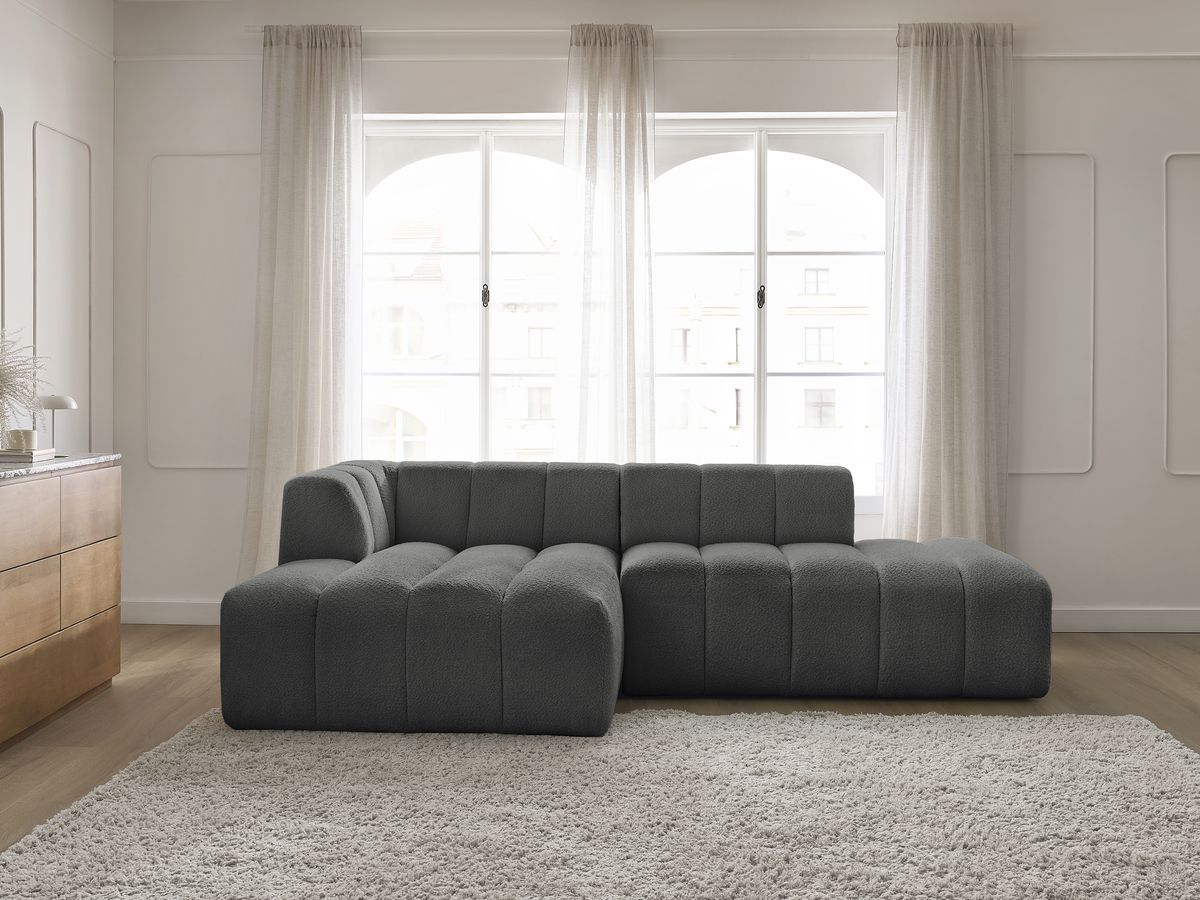 Canapé d'angle fixe modulable ANNECY tissu bouclette gris foncé angle gauche BOBOCHIC 3 places - Vue supplémentaire 3