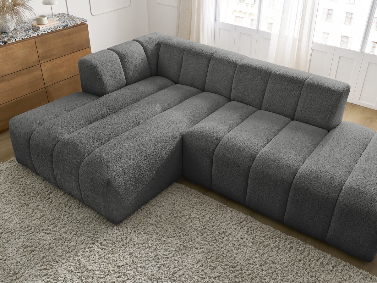 Canapé d'angle fixe modulable ANNECY tissu bouclette
