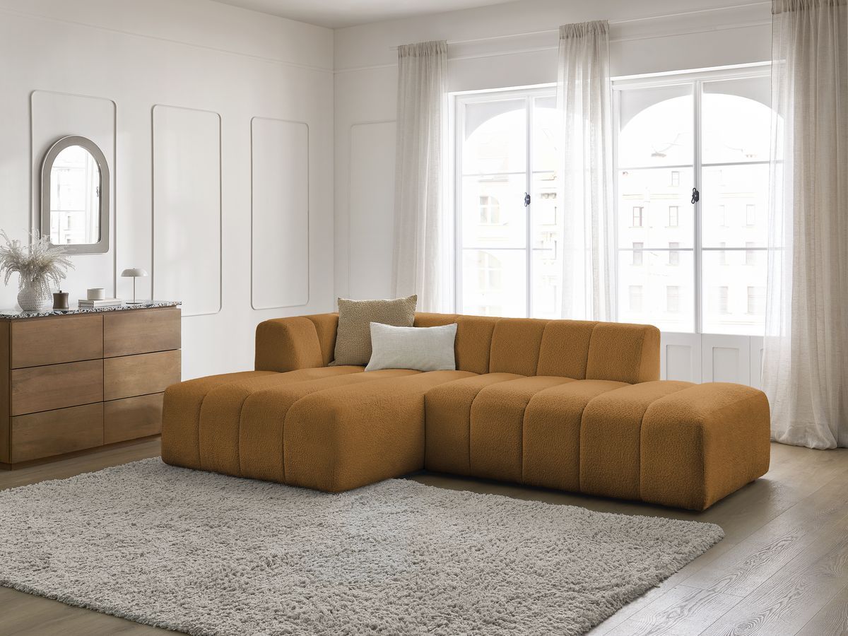 Canapé d'angle fixe modulable ANNECY tissu bouclette