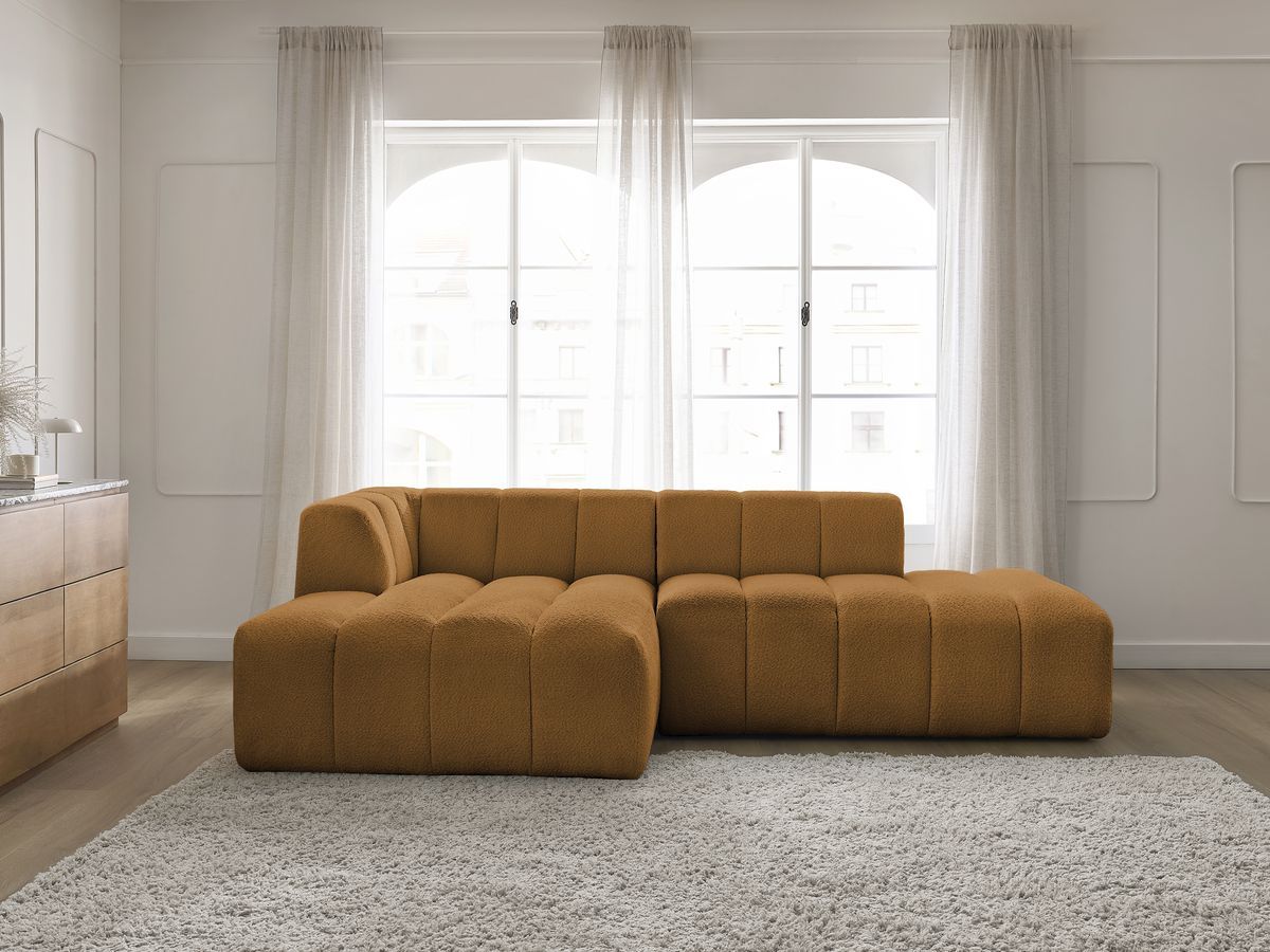 Canapé d'angle fixe modulable ANNECY tissu bouclette jaune angle gauche BOBOCHIC 3 places - Vue supplémentaire 3