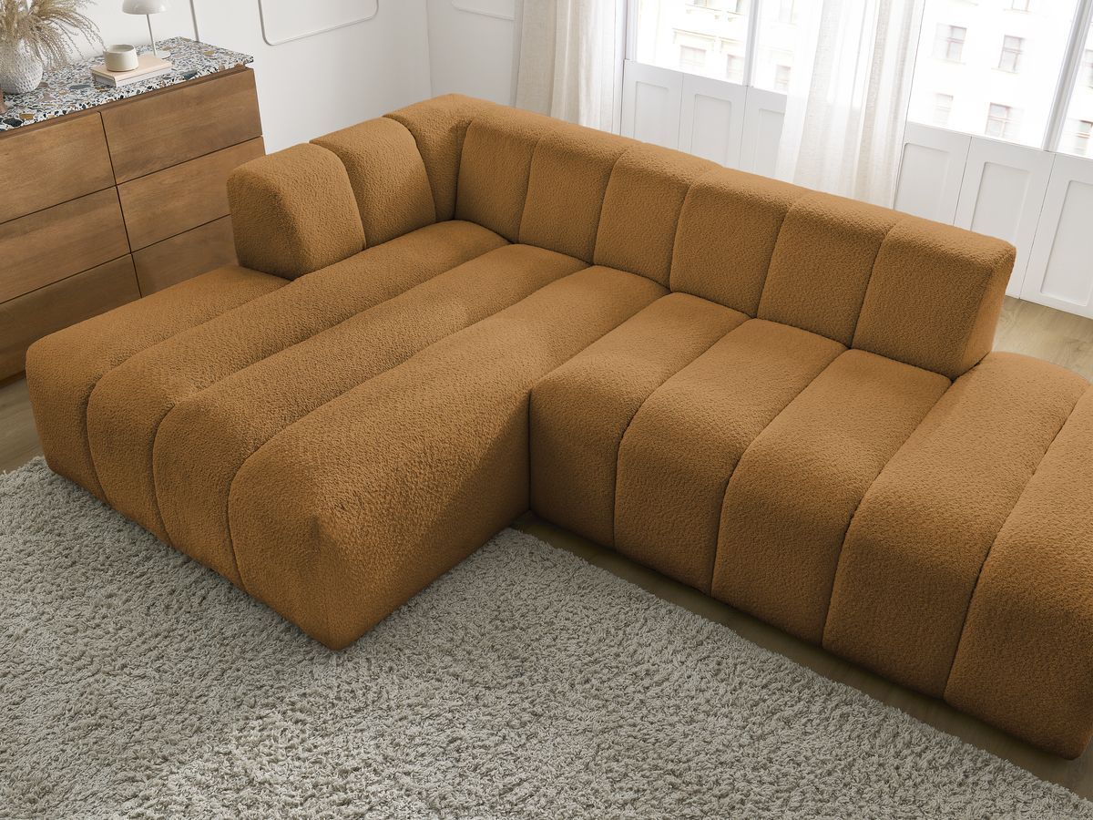 Canapé d'angle fixe modulable ANNECY tissu bouclette