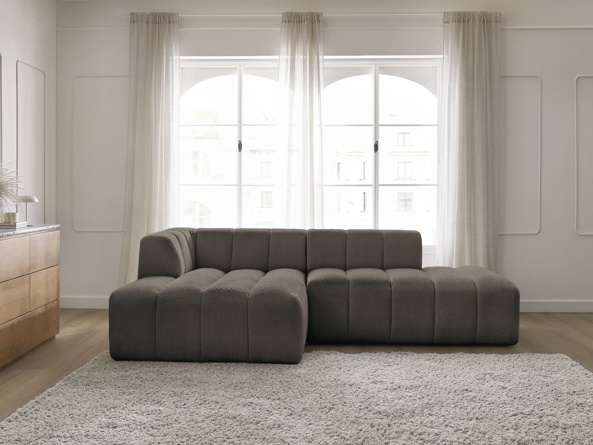 Canapé d'angle fixe modulable ANNECY tissu bouclette marron angle gauche BOBOCHIC 3 places - Vue supplémentaire 3