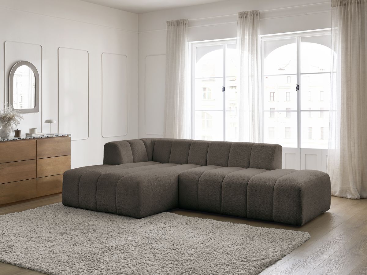 Canapé d'angle fixe modulable ANNECY tissu bouclette
