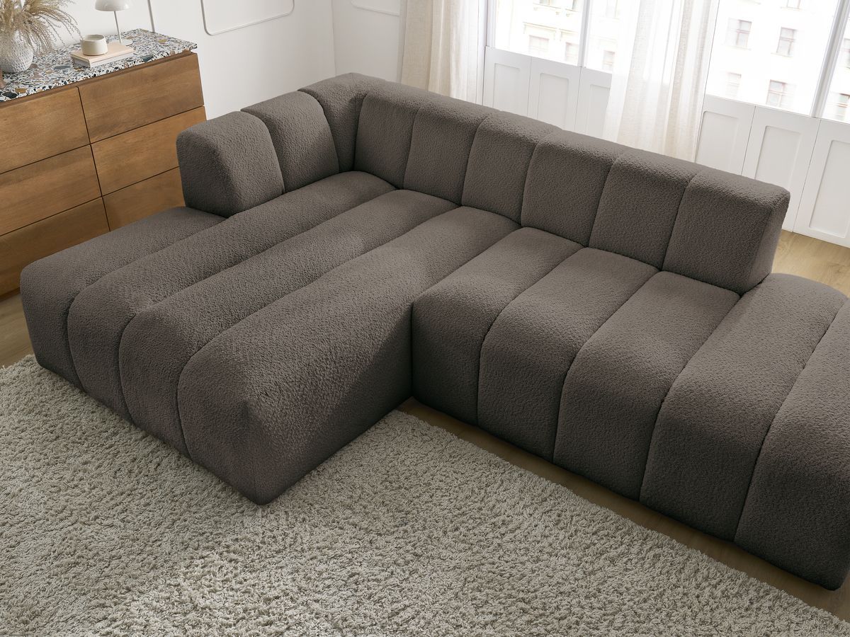 Canapé d'angle fixe modulable ANNECY tissu bouclette